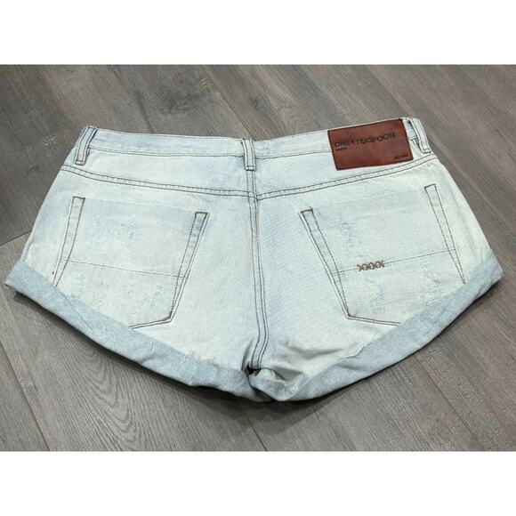 One Teaspoon Womens Shorts Blue Diamonde Distressed Cuffed Bandits Size 32 NWT - Picture 5 of 8